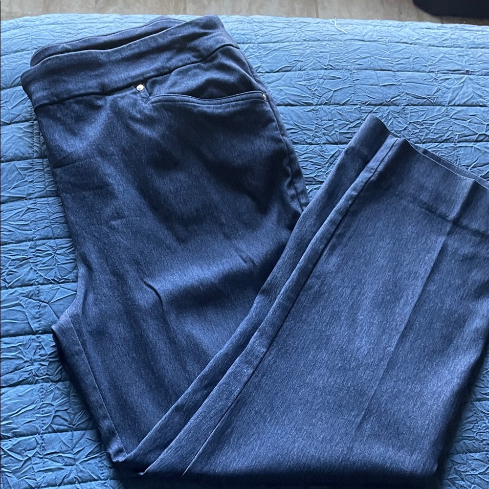 Dark Blue Stretch Denim Dress Pants